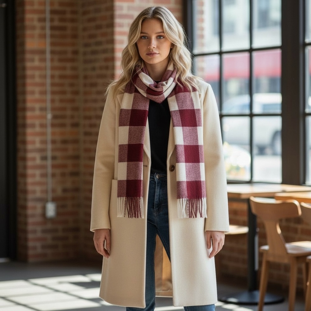 NWT Jenni Womenโs Block Plaid Scarf Winter Gifts Stocking Stuffer Warm Cozyโ